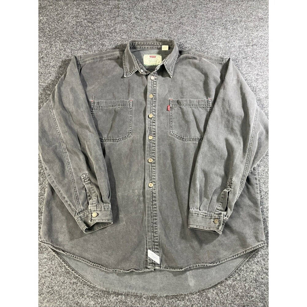 Levi's Vtg 90s Denim Button Up Shirt Mens XL Black Brass Buttons Red Tab 2